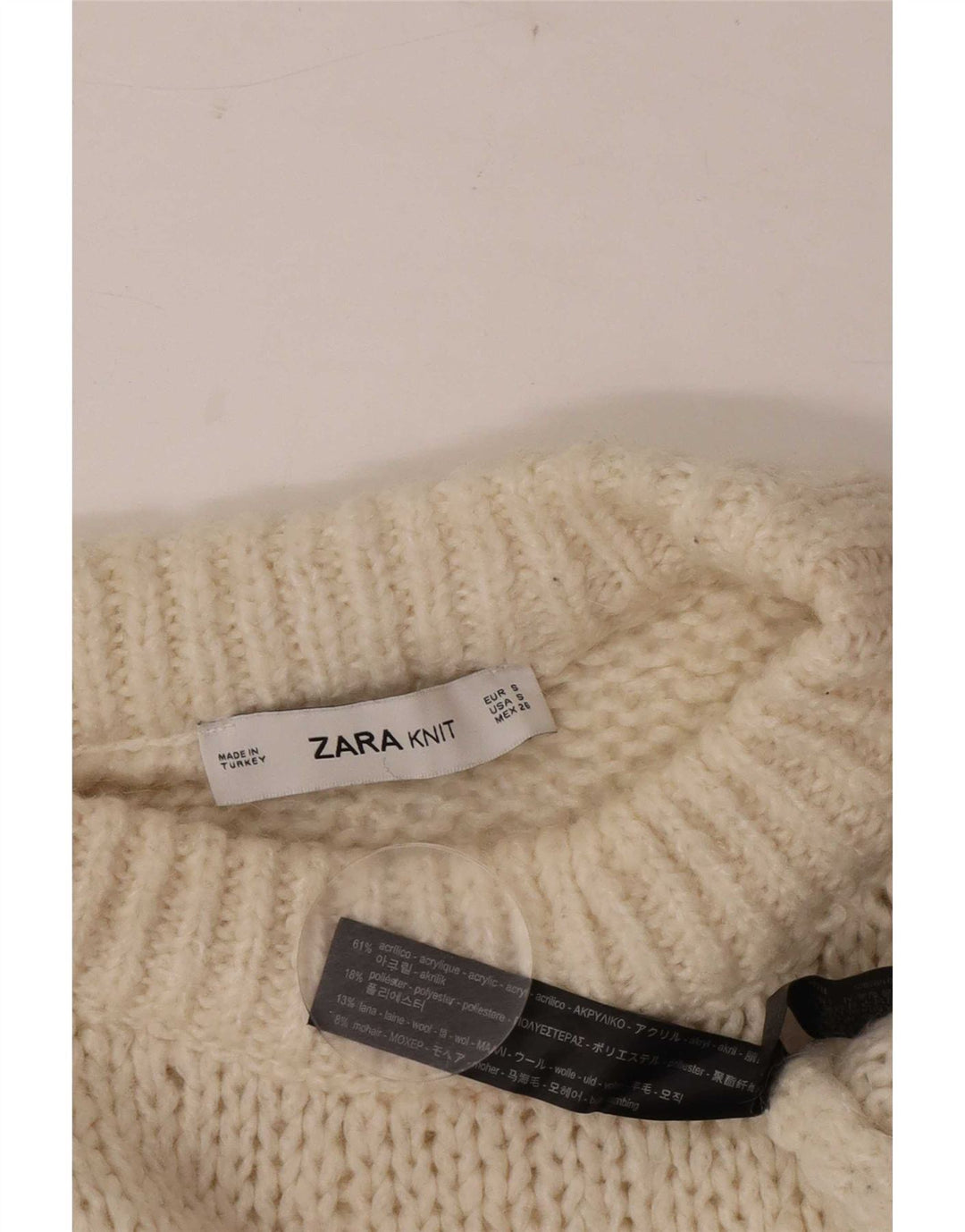 Zara Womens Oversized Crew Neck Jumper Sweater UK 10 Small Off White