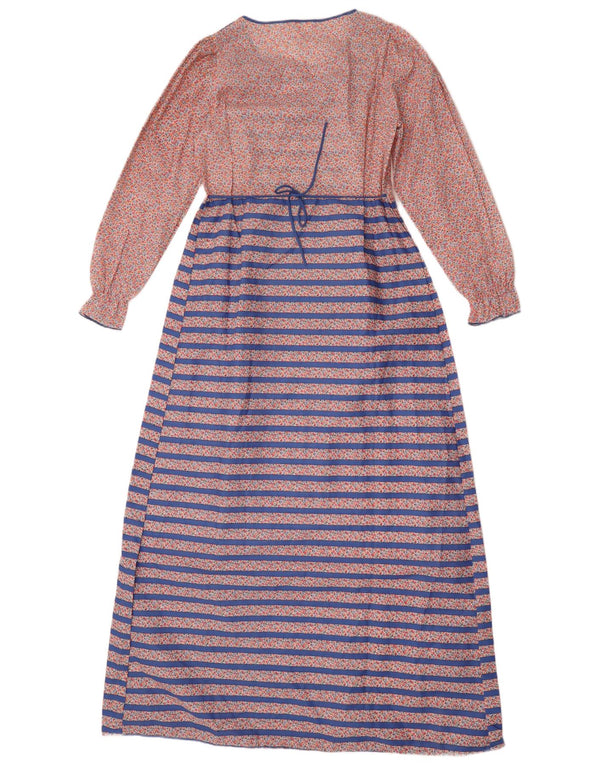 Vintage Damen Langarm-Maxikleid UK 14 Mittelblau gestreift aus Polyester