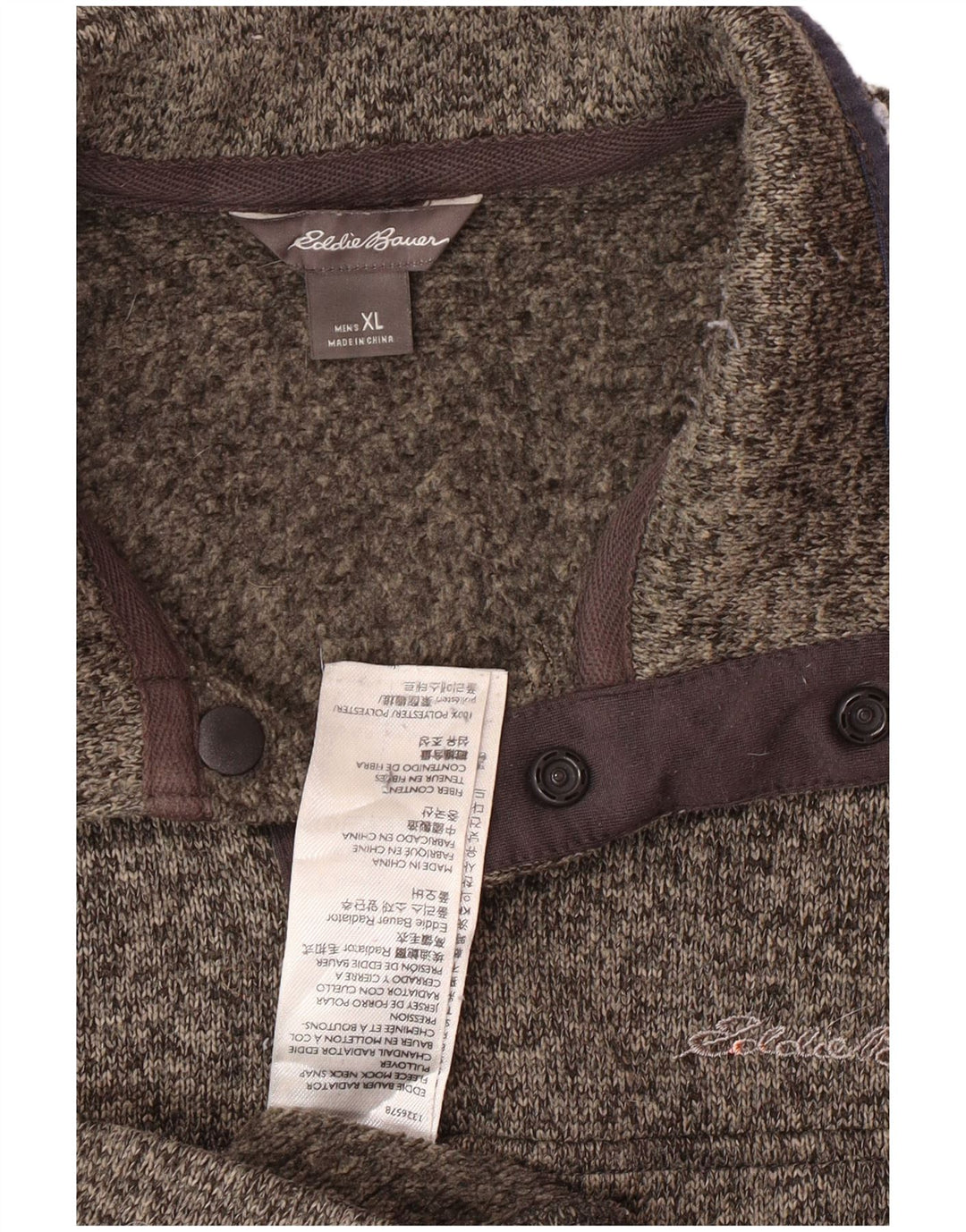 EDDIE BAUER Mens Button Neck Sweatshirt Jumper XL Grey Flecked Polyester