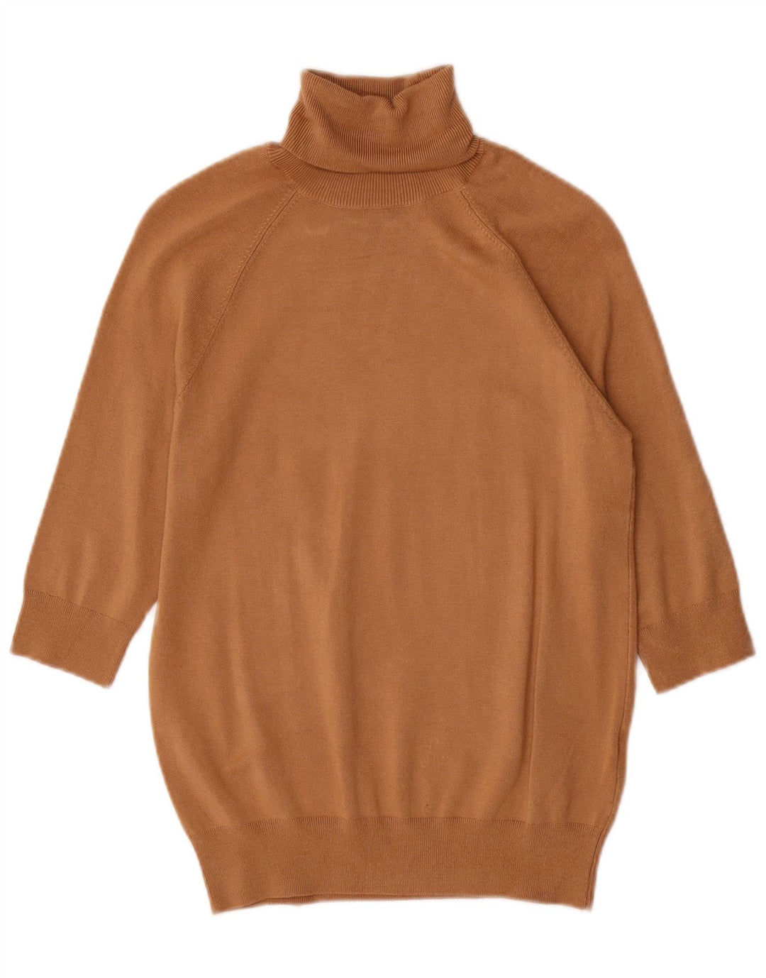 ZARA Womens Longline Roll Neck Jumper Sweater UK 12 Medium Brown Viscose