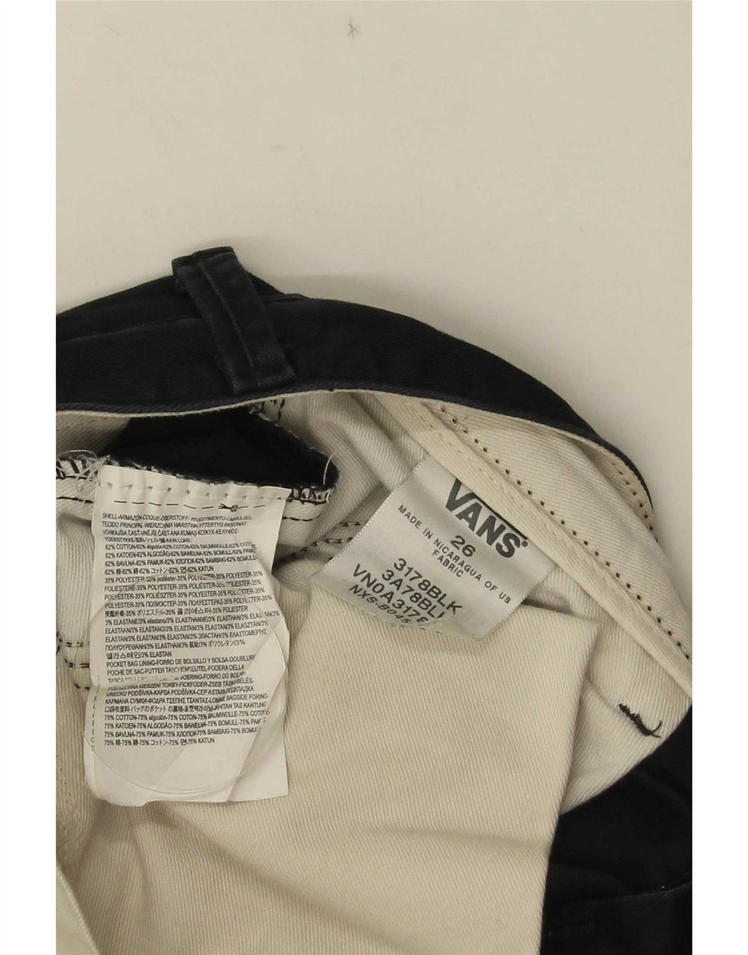 Vans Mens Chino Shorts W26 XS Black Cotton