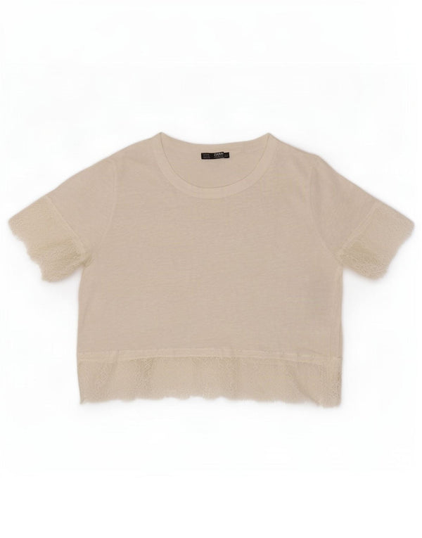 Женская укороченная блузка Zara UK 12, средний белый лен