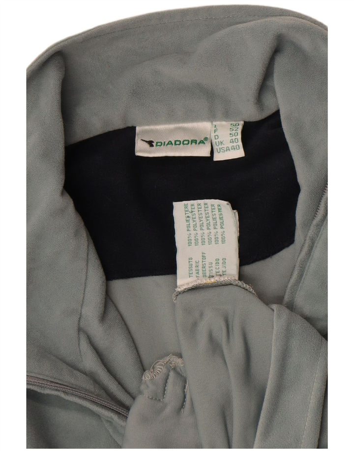 Diadora Herre Velour Træningsdragt Top Jakke UK 40 Stor Grå Polyester
