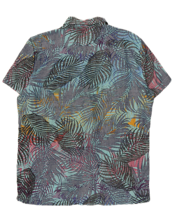 Pull & Bear Chemise à Manches Courtes Homme Grand Bleu Floral Coton Hawaïen