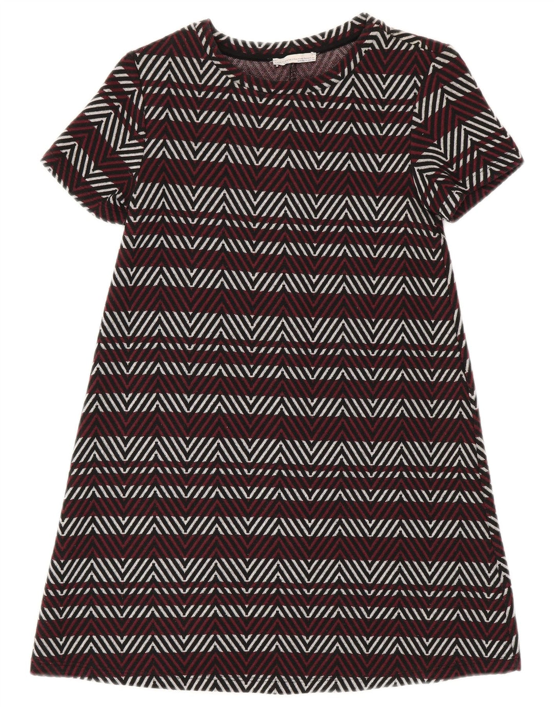 Zara Womens Trafaluc Basic Dress UK 8 Small Burgundy Chevron Polyester