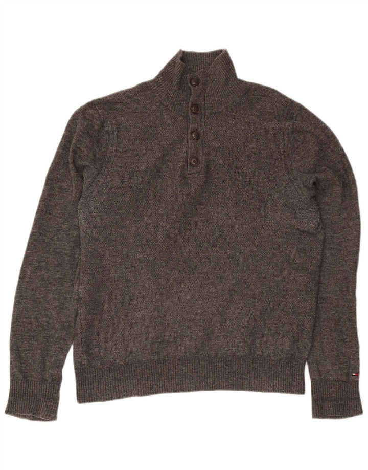 Tommy Hilfiger Herren-Pullover mit Knopfkragen, mittelgraue Wolle