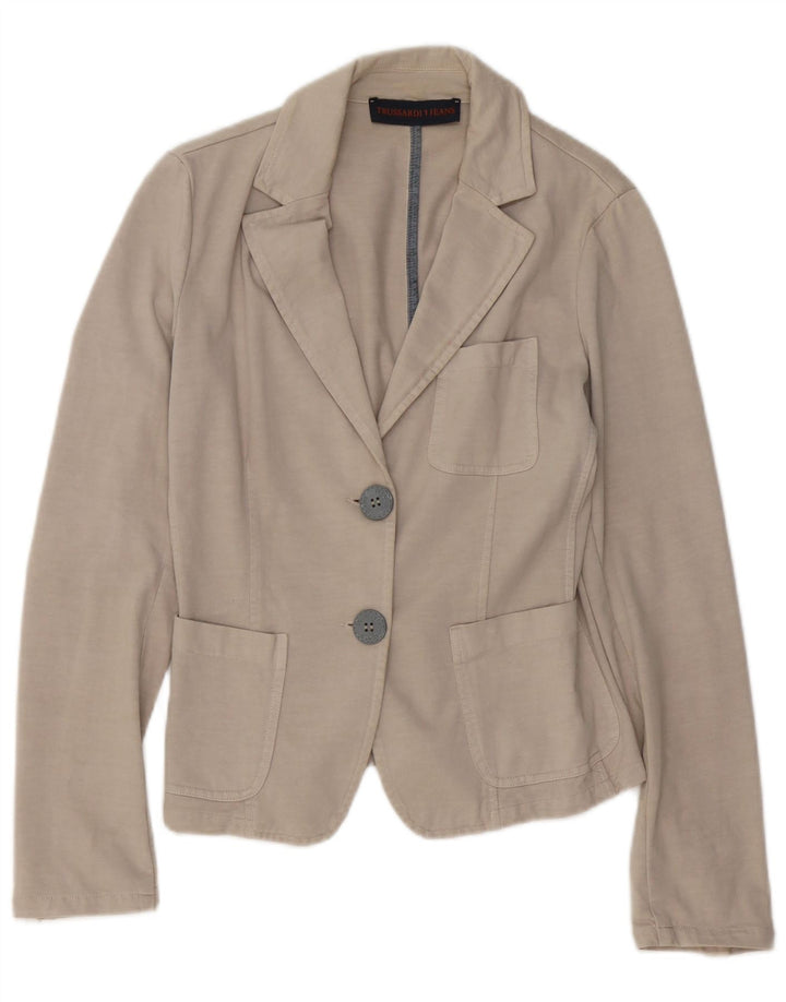 Giacca blazer a 2 bottoni da donna TRUSSARDI JEANS UK 12 Beige medio