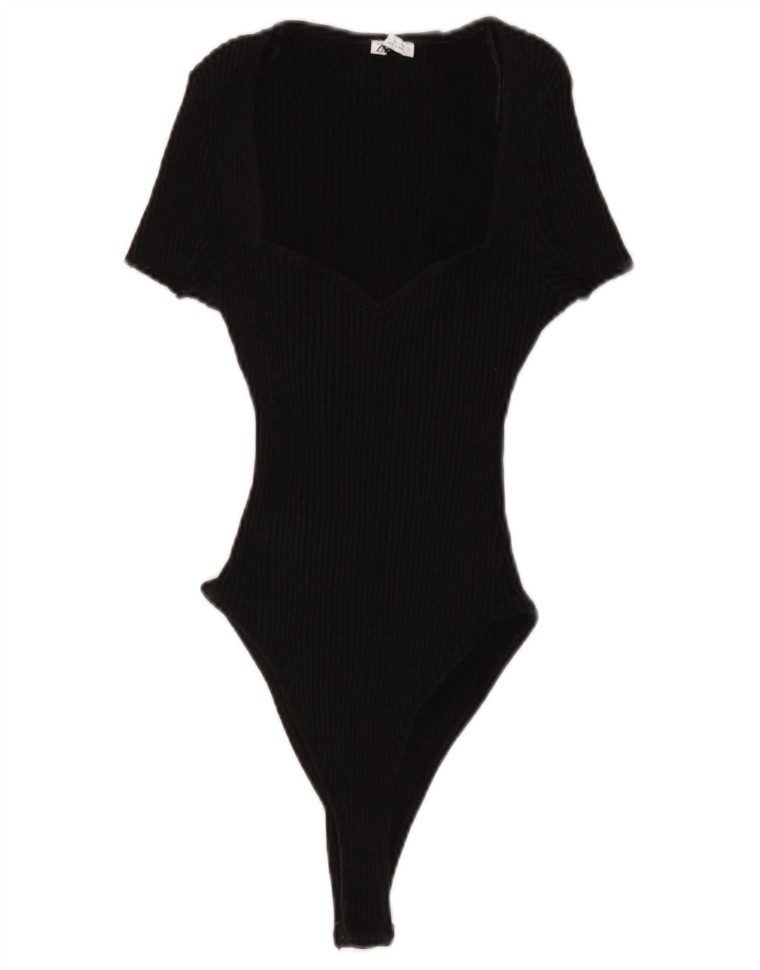 Zara Womens Short Sleeve Bodysuit UK 16 Large Black Cotton