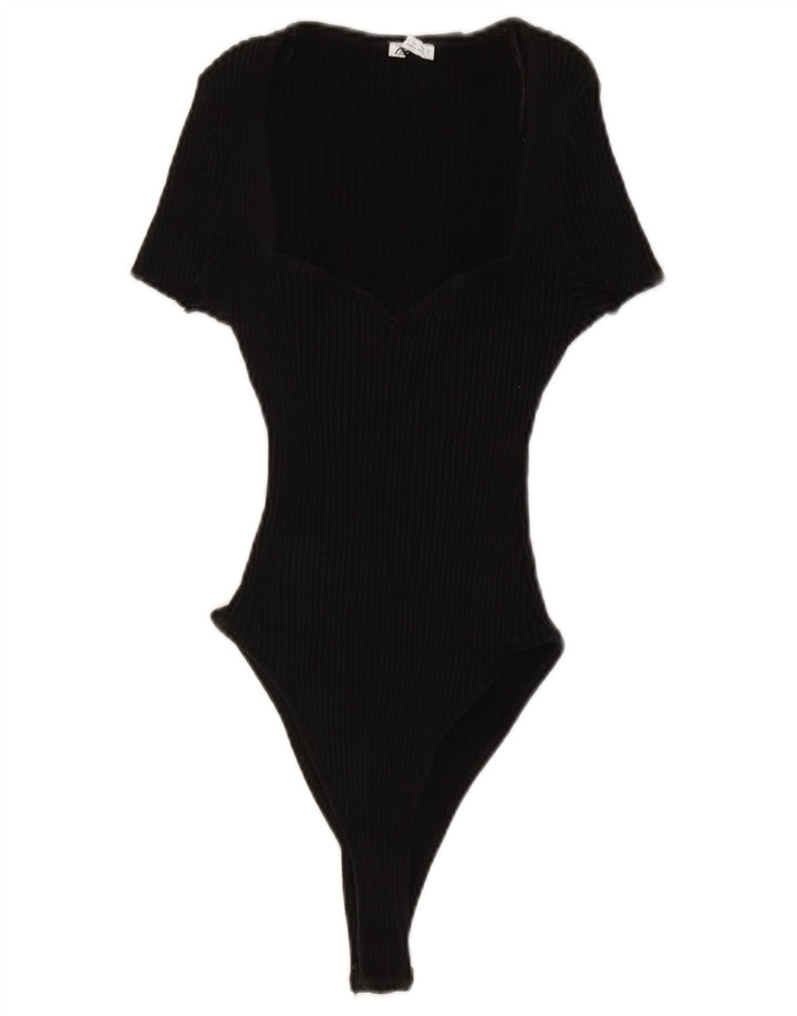 Zara Womens Short Sleeve Bodysuit UK 16 Large Black Cotton
