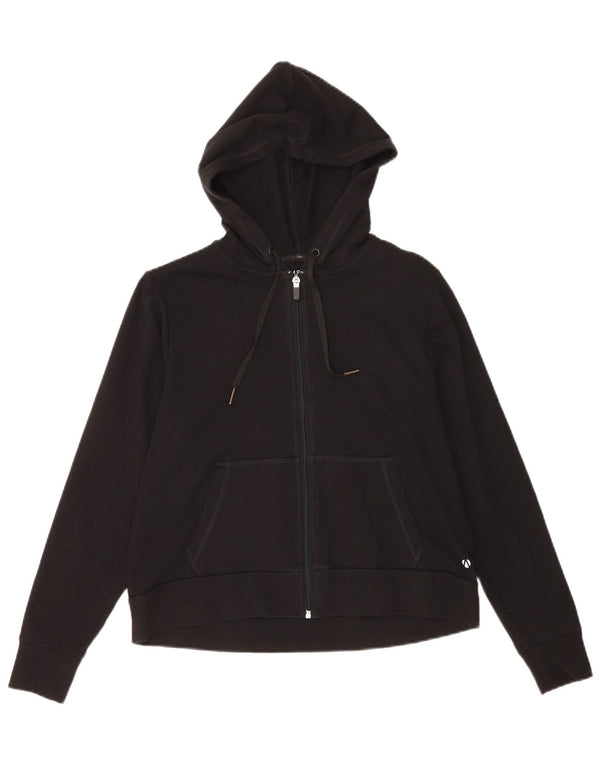 Marks & Spencer Damen Crop Zip Hoodie Pullover UK 14 Large Schwarze Baumwolle