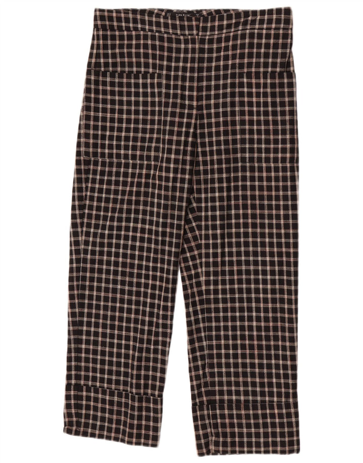 Zara Womens Cropped Trousers Medium W28 L23 Black Check Cotton