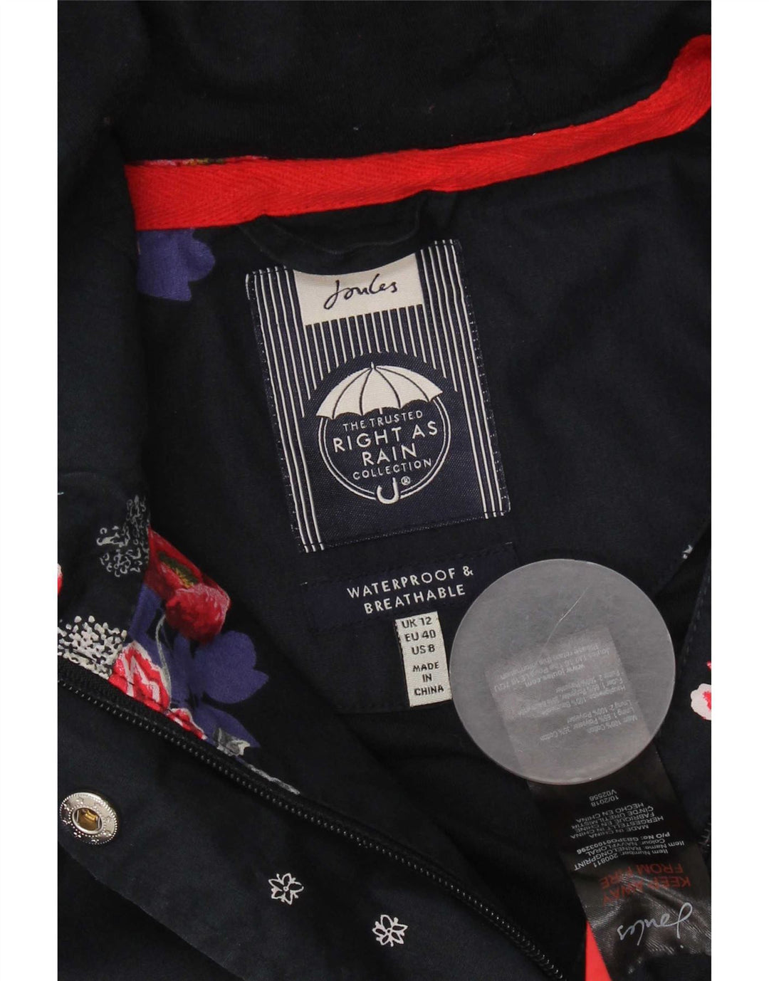 Joules Womens Hooded Raincoat UK 12 Medium Navy Blue Floral Polyester