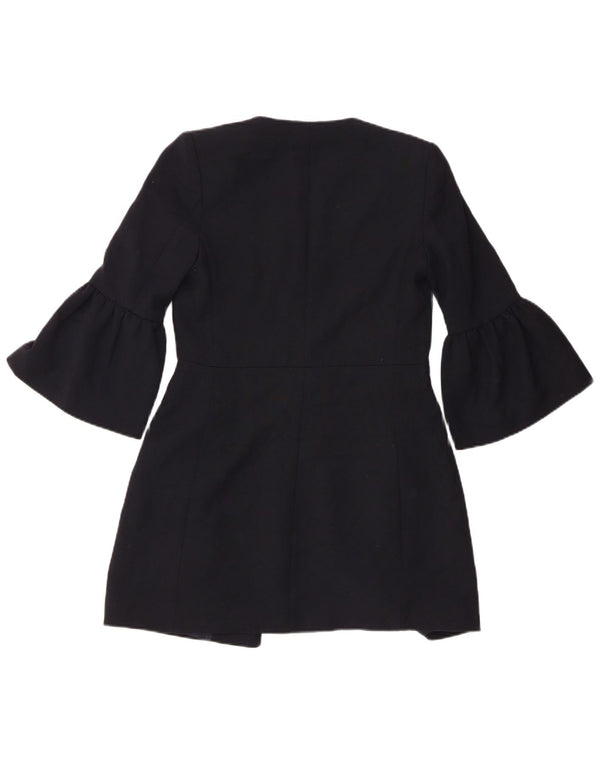 Jaqueta blazer feminina Zara Longline manga 3/4 UK 6 XS azul marinho poliéster