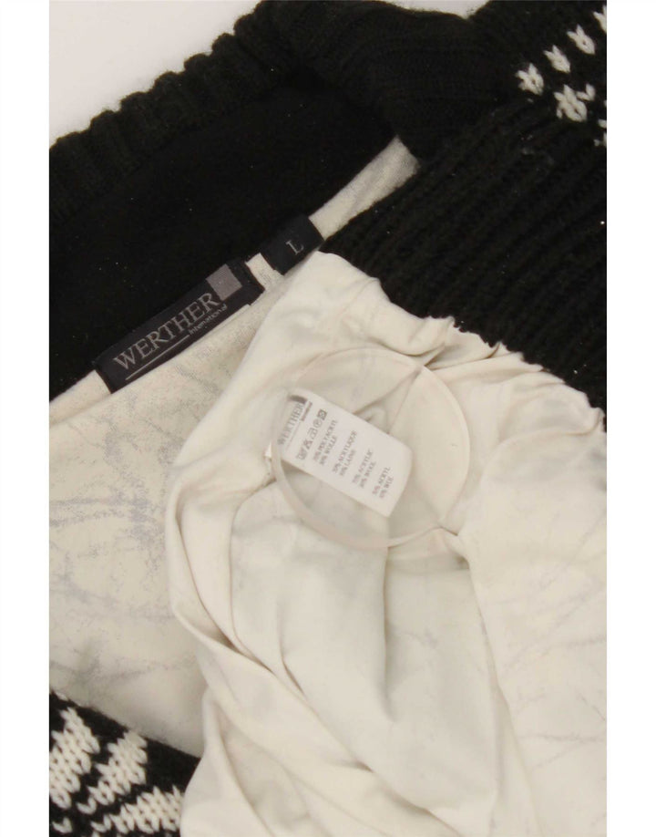 Werther Mens Zip Neck Jumper Sweater Large Black Fair Isle Polyacrylic
