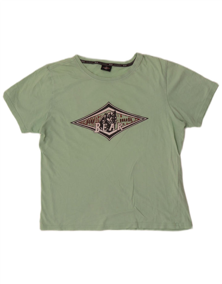 Bear Mens Graphic T-Shirt Top Medium Green