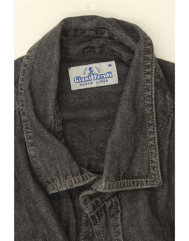Giani Feroti Camisa Vaquera De Manga Corta Para Hombre Negro Mediano