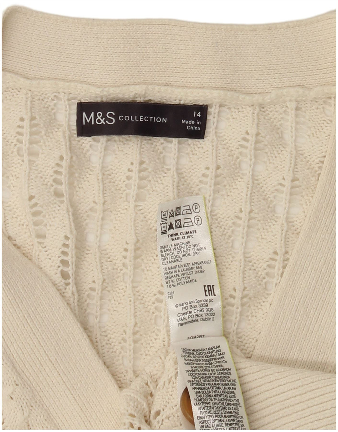 Marks & Spencer Damen-Cardigan-Pullover UK 14 Große weiße Baumwolle