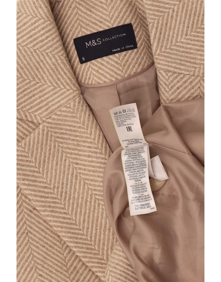 Marks & Spencer Abrigo extragrande para mujer UK 8 Small Beige Herringbone