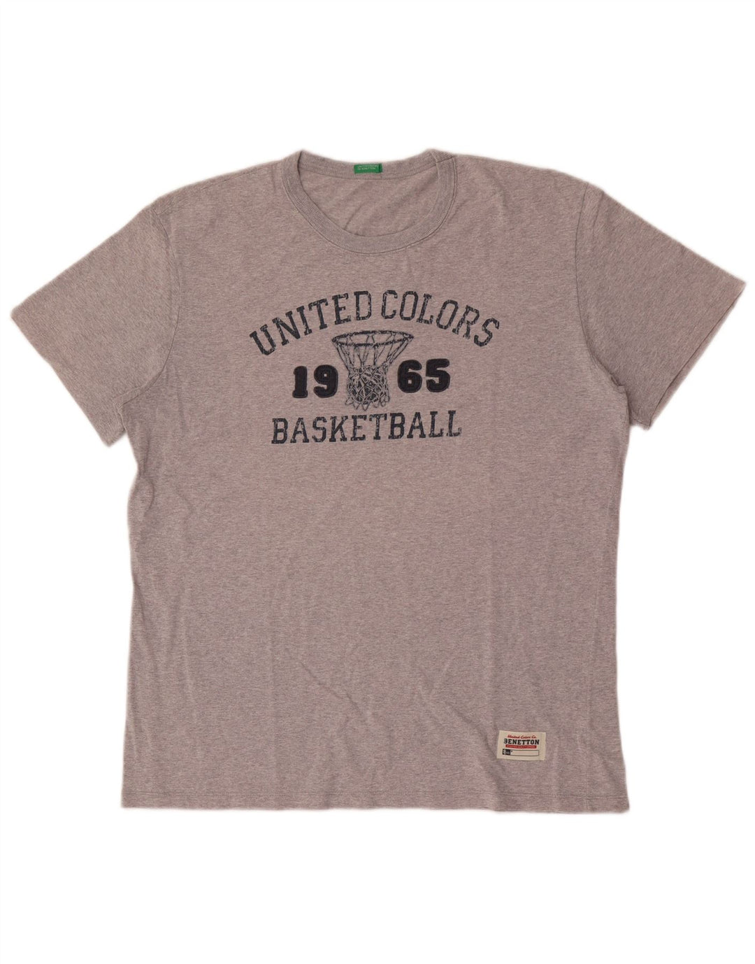 Benetton Mens Graphic T-Shirt Top Large Grey Flecked