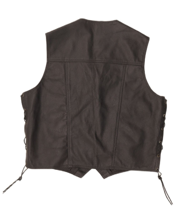 Vintage Damen Motorstyle Grafik Lederweste UK 24 4XL Schwarz