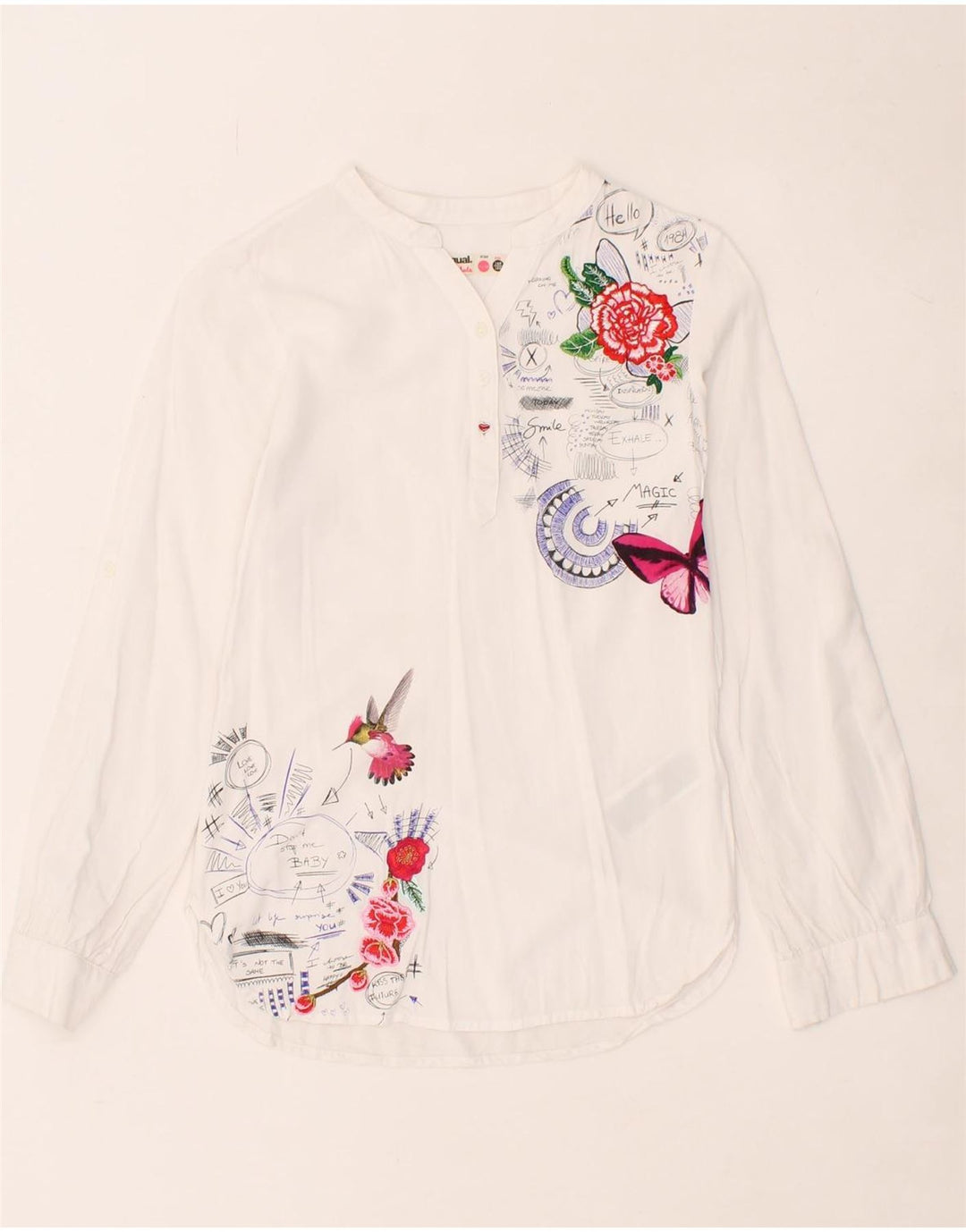DESIGUAL Girls Graphic Pullover Shirt 11-12 Years White Viscose Vintage Desigual and Second-Hand Desigual from Messina Hembry 