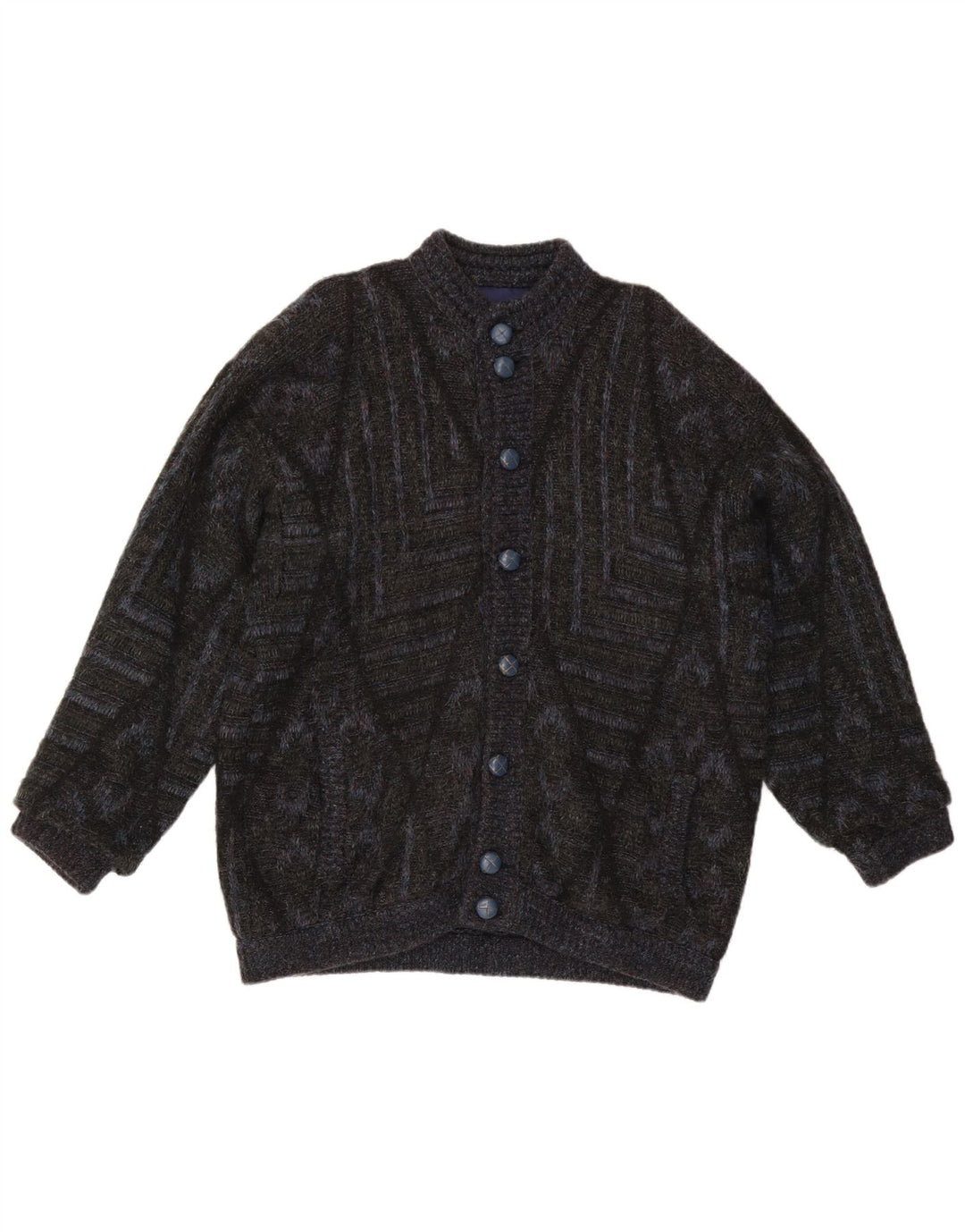 Vintage Mens Cardigan Sweater Large Black Geometric