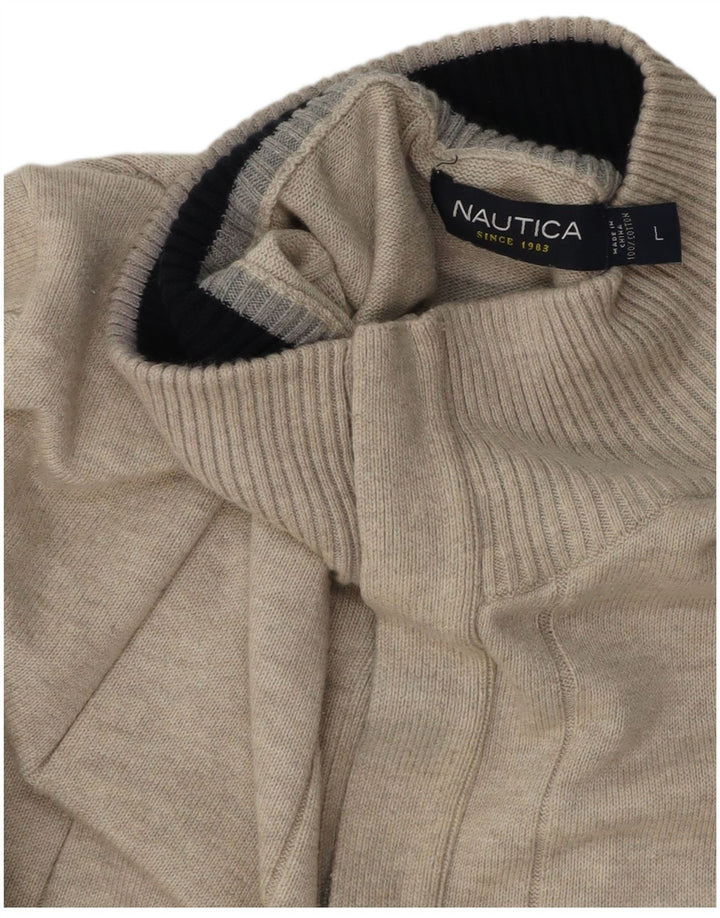 NAUTICA Mens Button Neck Jumper Sweater Large Grey Cotton