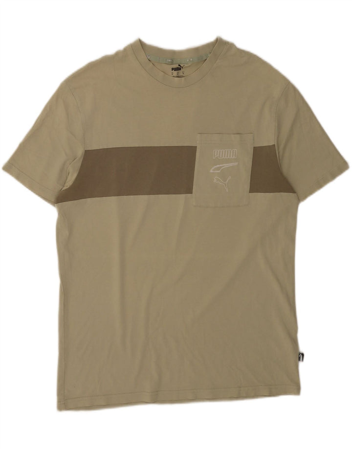Puma Mens Graphic T-Shirt Top Medium Khaki Colourblock Cotton