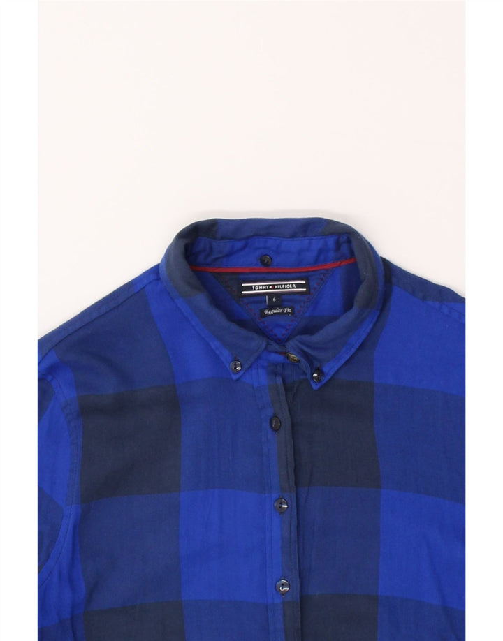 TOMMY HILFIGER Womens Regular Fit Flannel Shirt US 6 Medium Blue Check Vintage Tommy Hilfiger and Second-Hand Tommy Hilfiger from Messina Hembry 