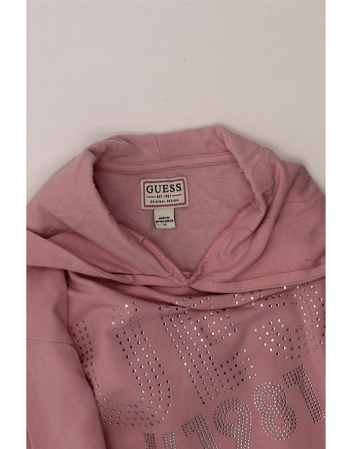 GUESS Girls Graphic Hoodie Jumper 11-12 Years Pink Cotton Vintage Guess and Second-Hand Guess from Messina Hembry 