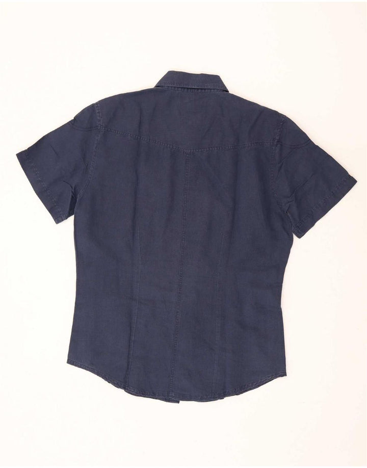 Wrangler Mens Short Sleeve Shirt Large Navy Blue Linen