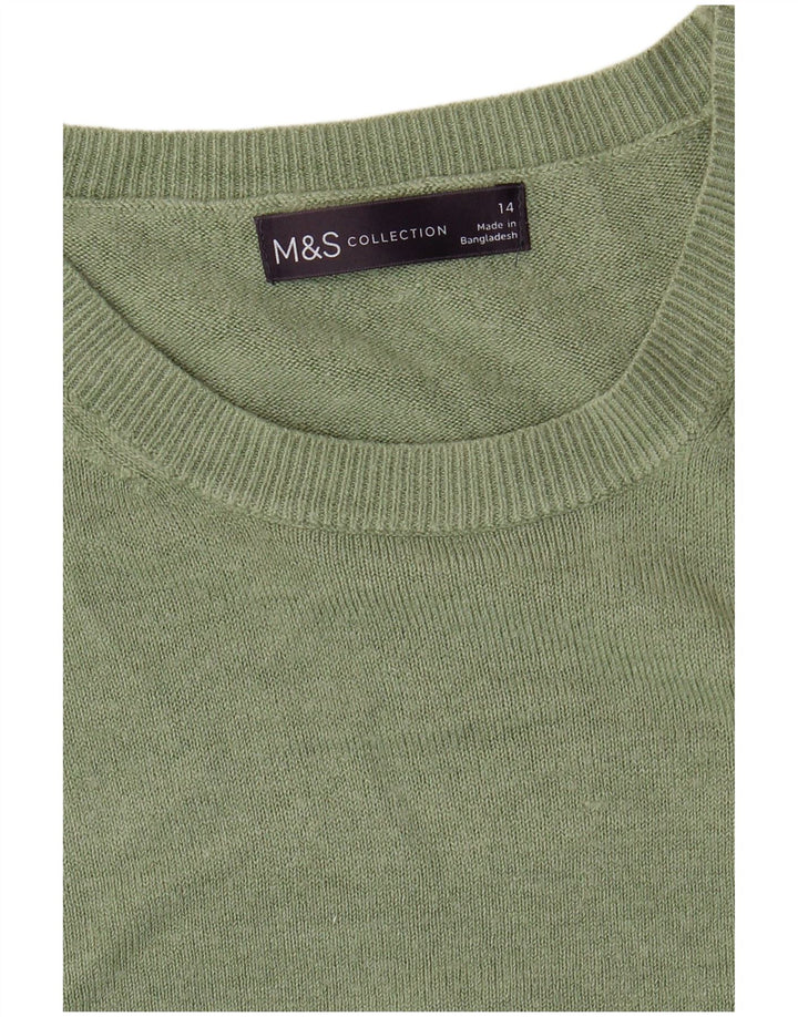 Marks & Spencer Womens Boat Neck Jumper Sweater UK 14 Medium Green