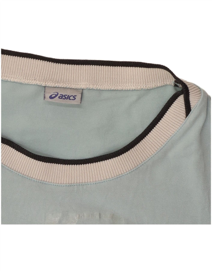 ASICS Womens Graphic T-Shirt Top UK 12 Medium Blue Cotton