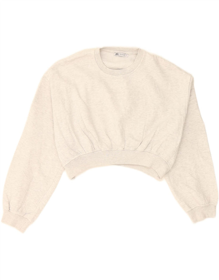 ZARA Womens Oversized Crop Sweatshirt Jumper UK 14 Medium Grey Cotton Vintage Zara and Second-Hand Zara from Messina Hembry 