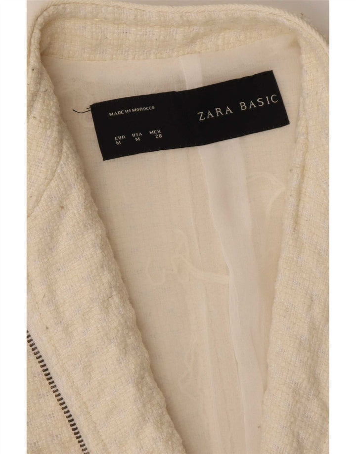 Giacca blazer da donna con zip intera Zara UK 12 media acrilico bianco sporco