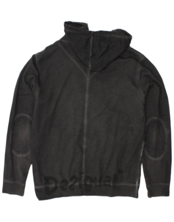 Desigual Mens Button Neck Hoodie Jumper Large Grey Cotton