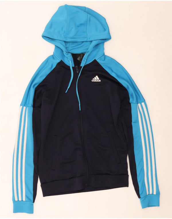 Maglione con cappuccio e zip da uomo Adidas piccolo in poliestere color block blu navy