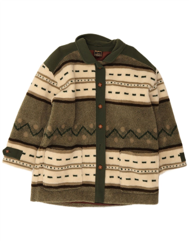 Vintage Womens Fleece Oversized Overcoat EU 40 Medium Green Colourblock