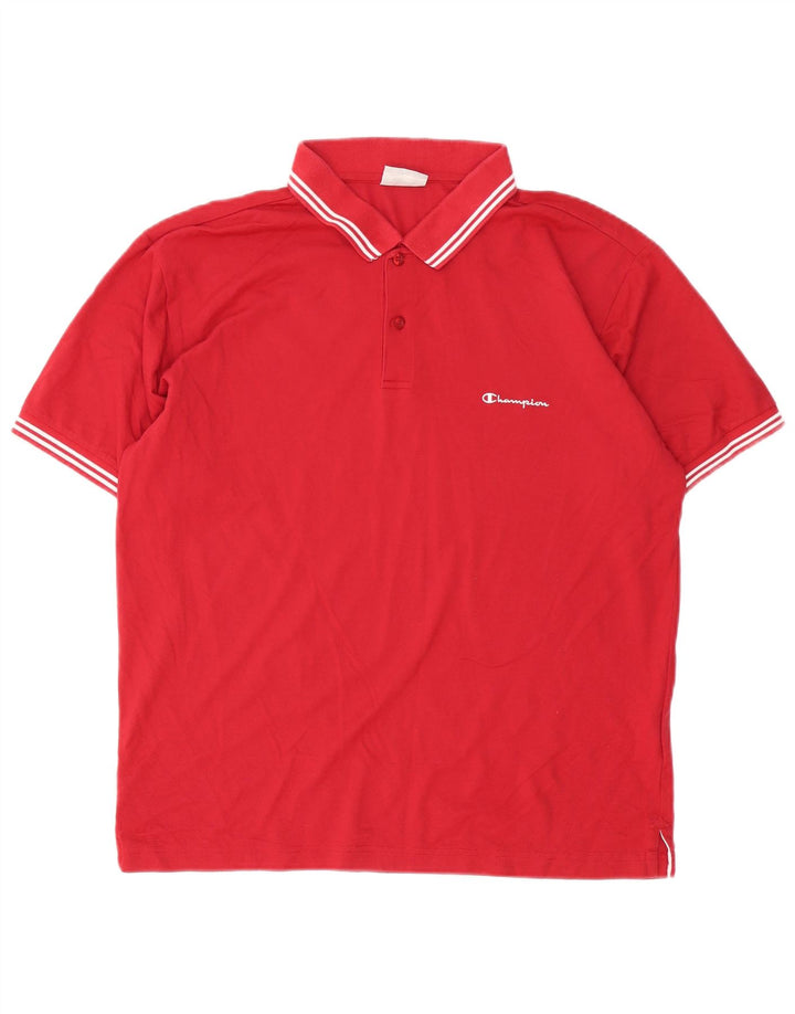 CHAMPION Mens Polo Shirt Large Red Striped Cotton