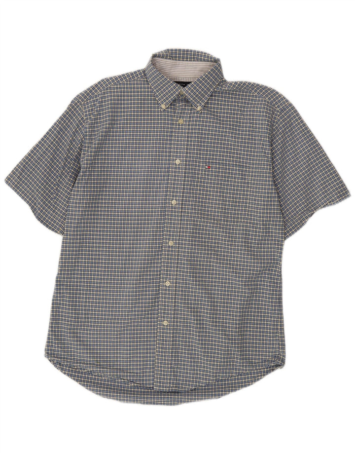 Tommy Hilfiger Mens Short Sleeve Shirt Medium Blue Check Cotton