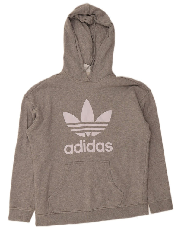 Felpa con cappuccio grafica da donna Adidas UK 12 Cotone chiazzato grigio medio