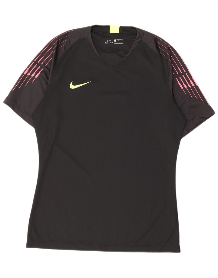 Nike Mens Dri Fit T-Shirt Top Large Black Striped Polyester