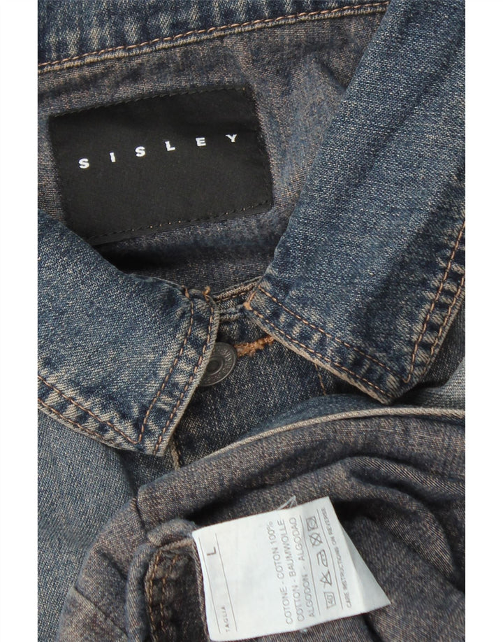 SISLEY Womens Denim Jacket UK 16 Large Blue Cotton