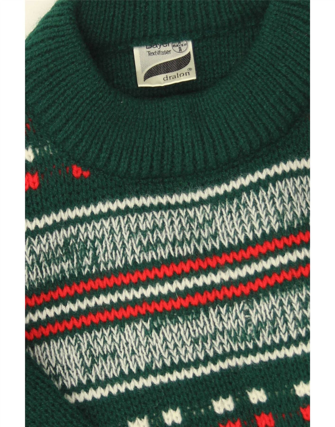 Dralon Mens Crew Neck Jumper Sweater Small Green Fair Isle Polyacrylic