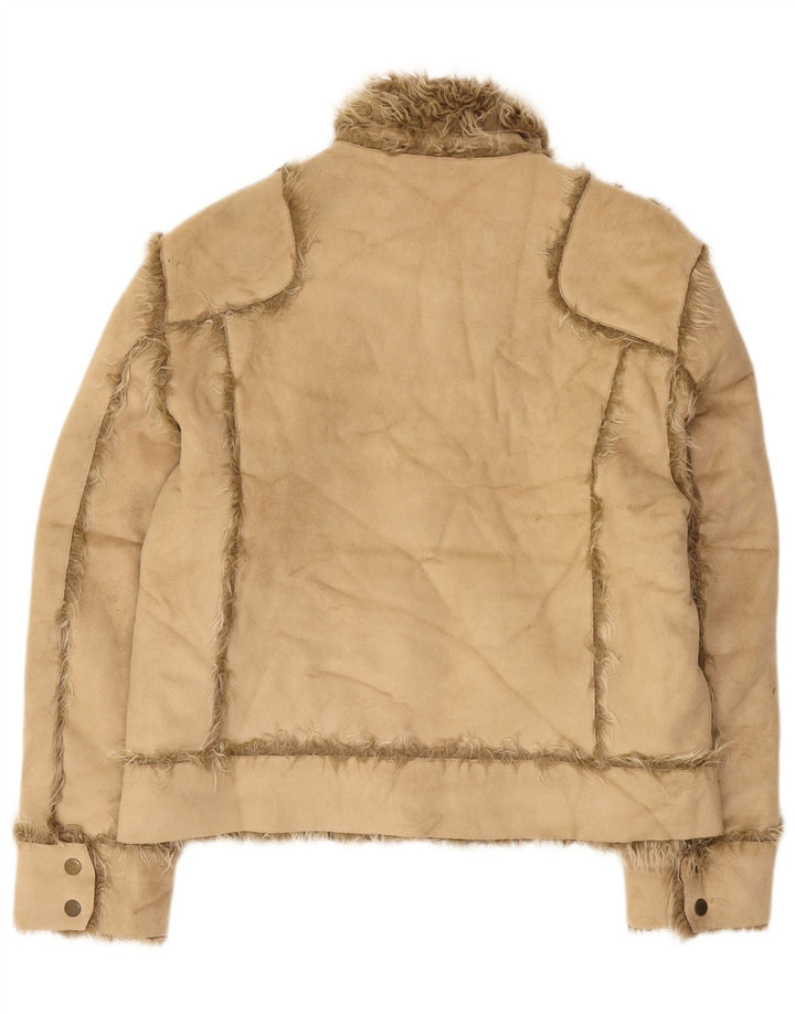Zara Damen Sherpa Jacke UK 16 Large Beige Acryl