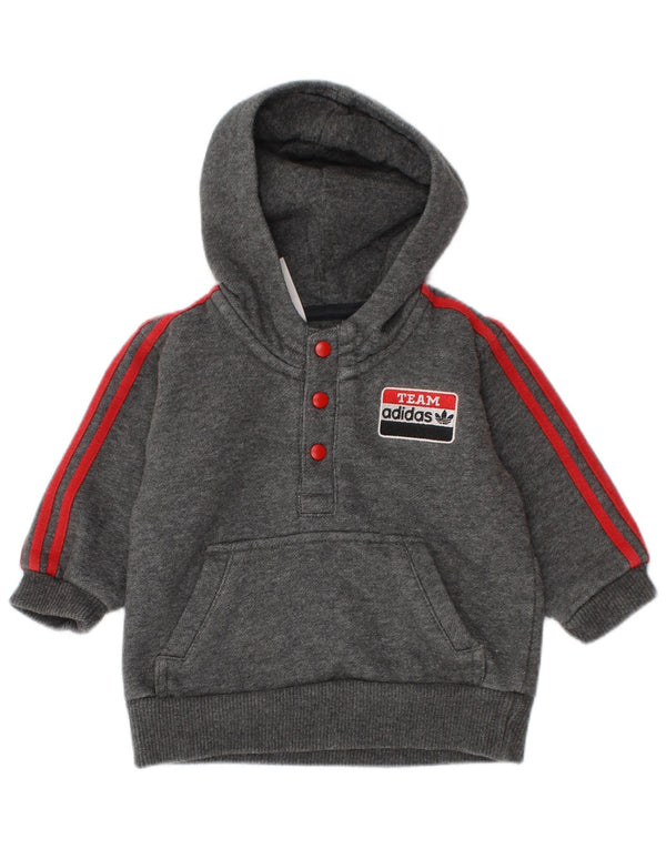 Adidas Baby Boys Graphic Button Neck Hoodie Jumper 3-6 Months Grey Flecked
