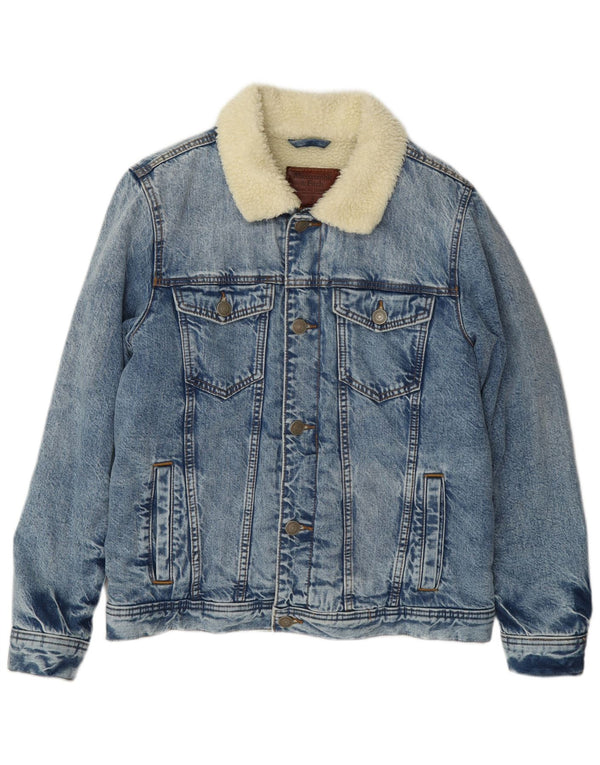 Abercrombie & Fitch Mens Denim Sherpa Jacket UK 34 Small Blue Cotton