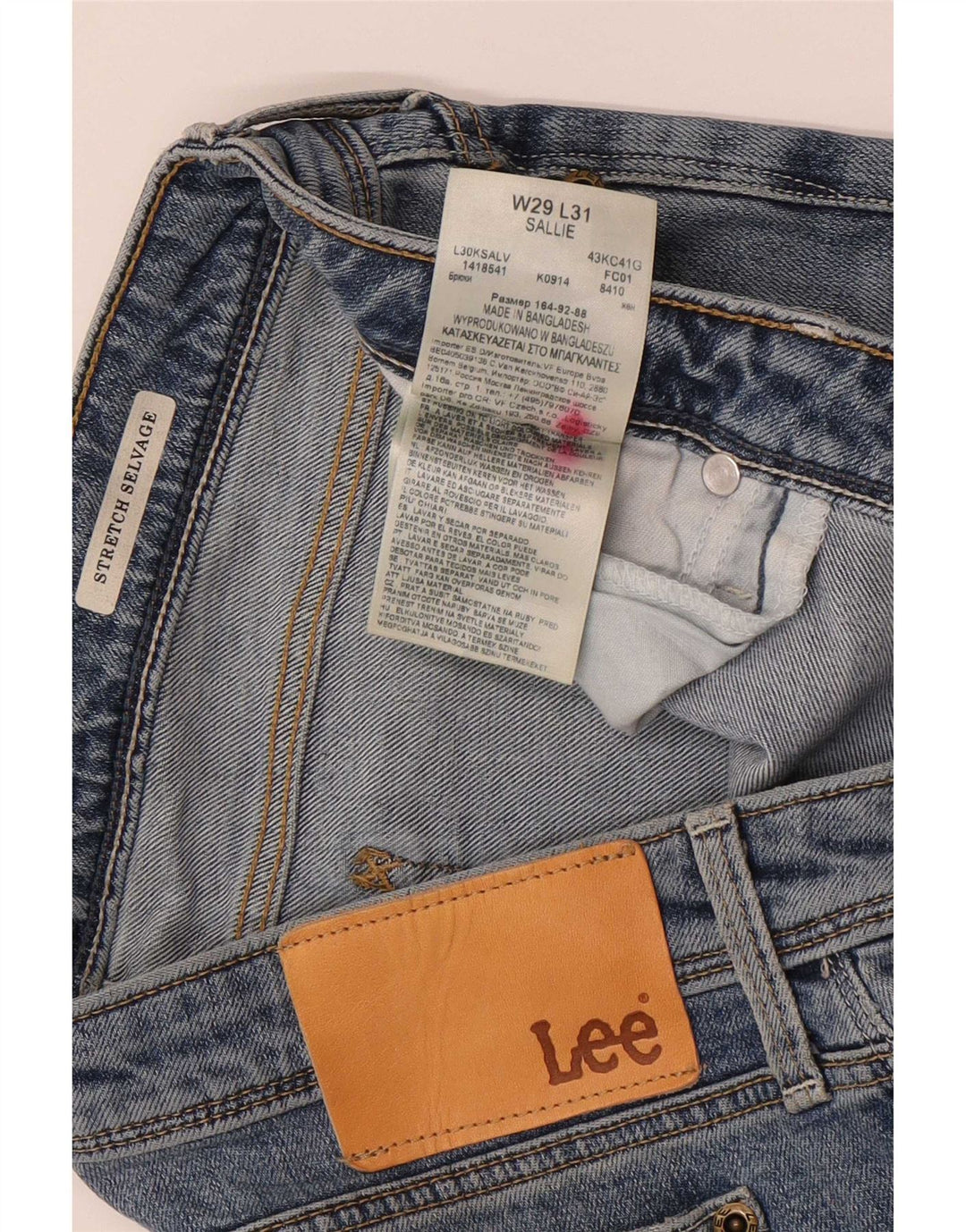 Lee Mens Selvage Stretch Slim Jeans W29 L31 Blue Cotton