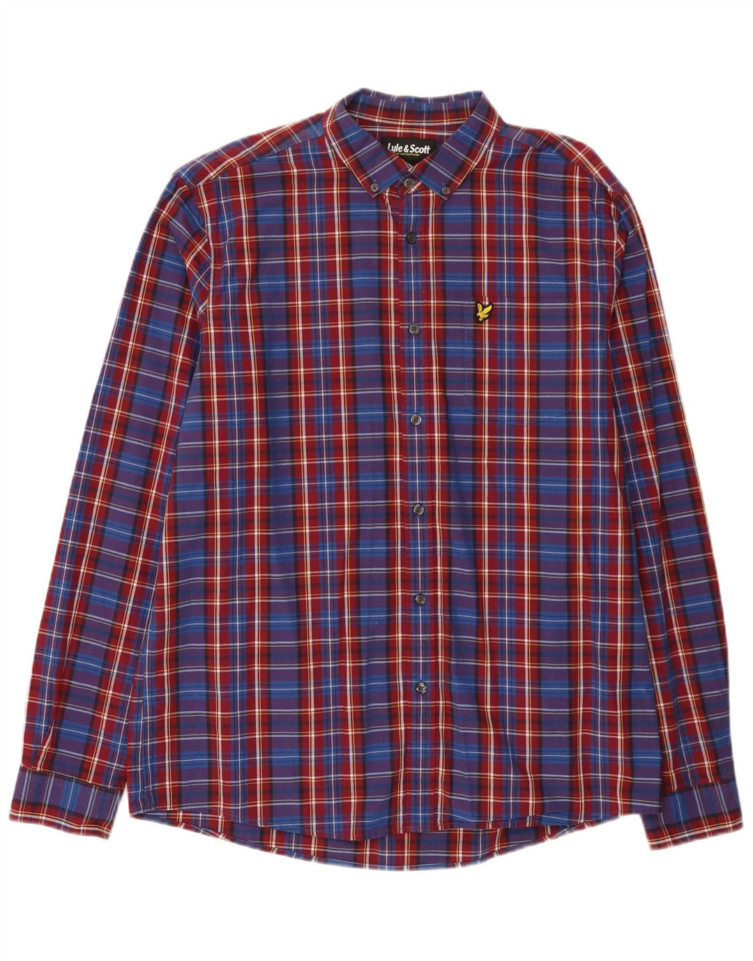 Lyle & Scott herreskjorte XL blå ternet bomuld