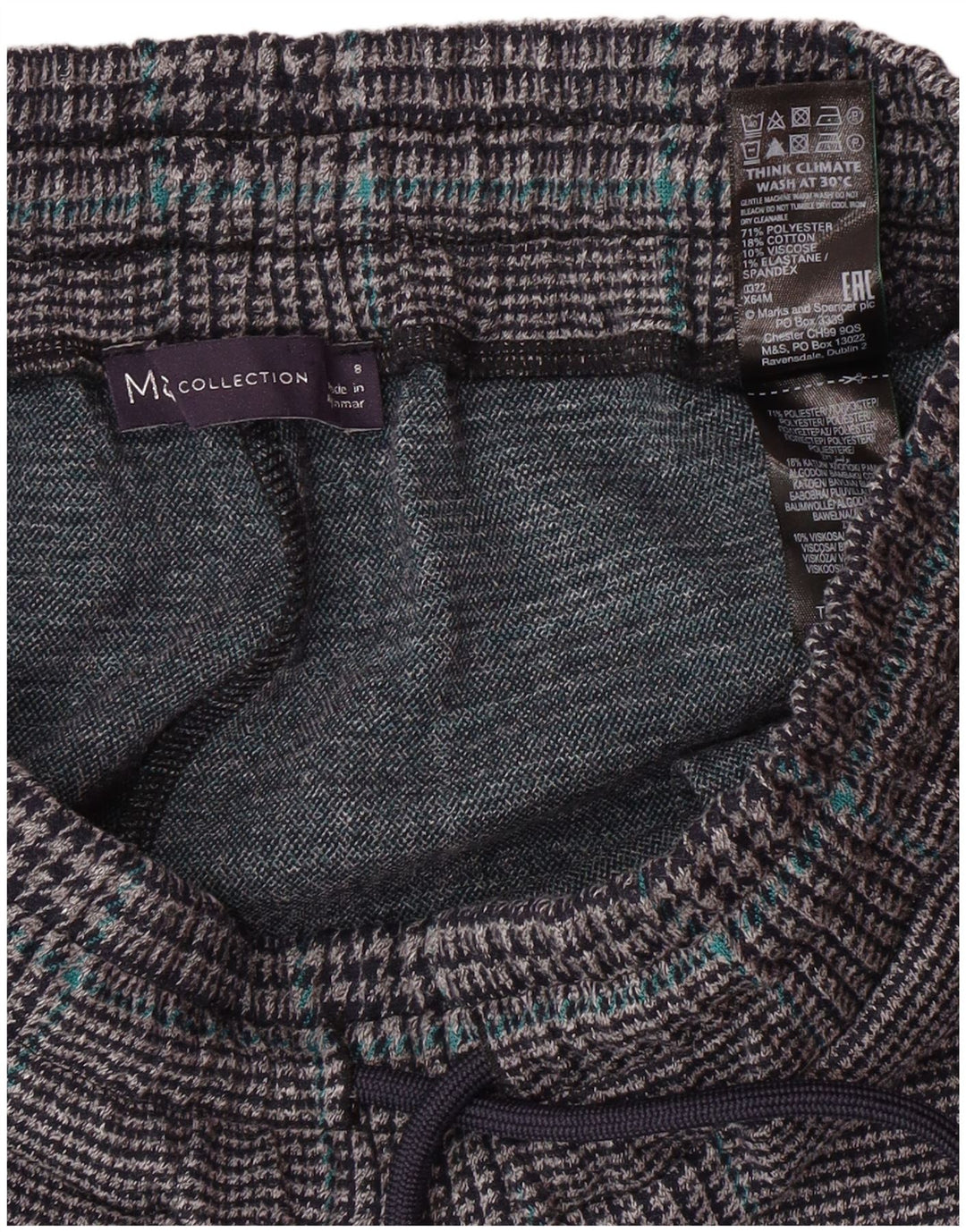 MARKS & SPENCER Træningsdragtsbukser til kvinder UK 8 Small Grey Houndstooth